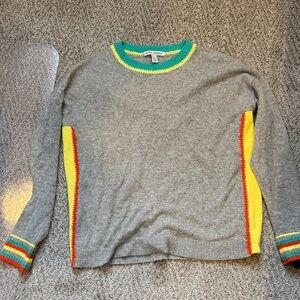 Autumn Cashmere Gray Sweater with Yellow, Red, and Green Accents